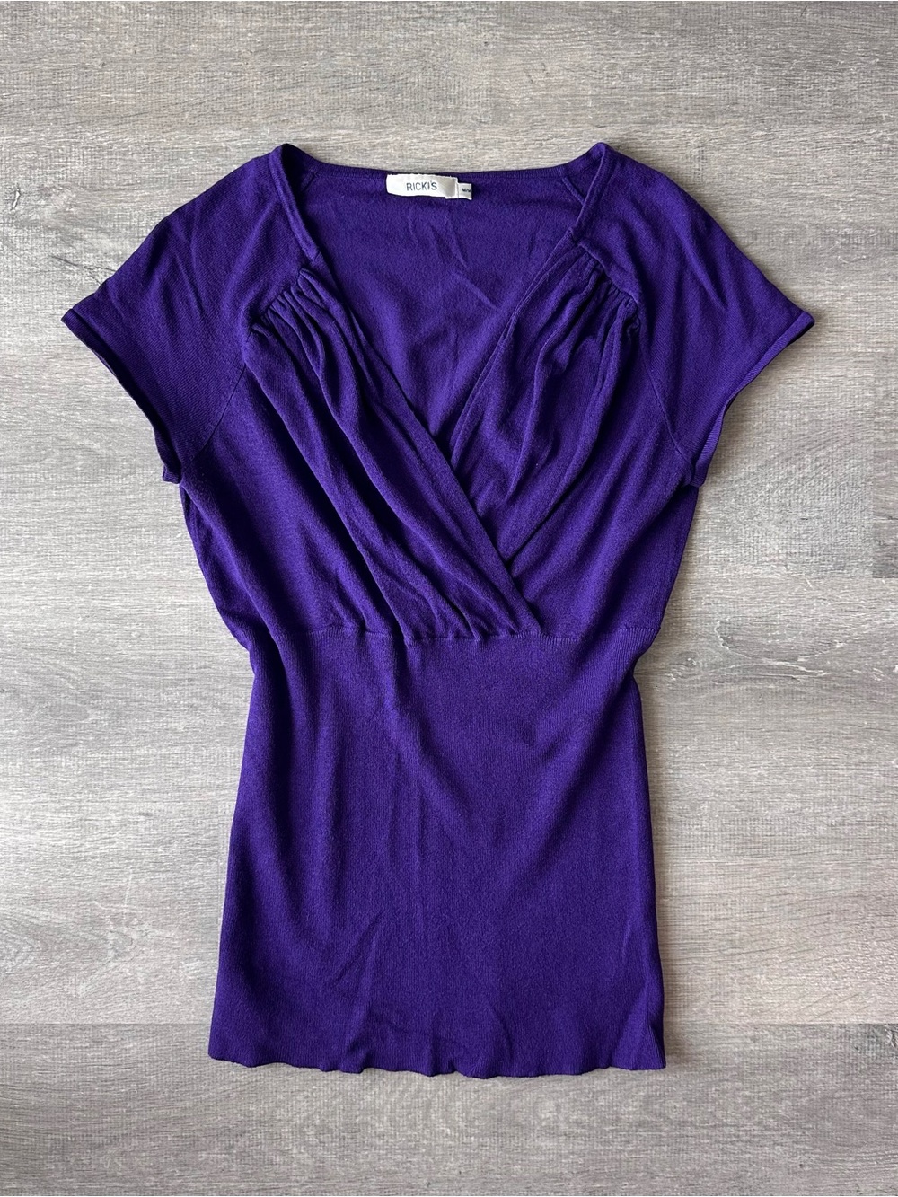 Ricki's Purple V-Neck Short Sleeve Women's Top Ruched Knit